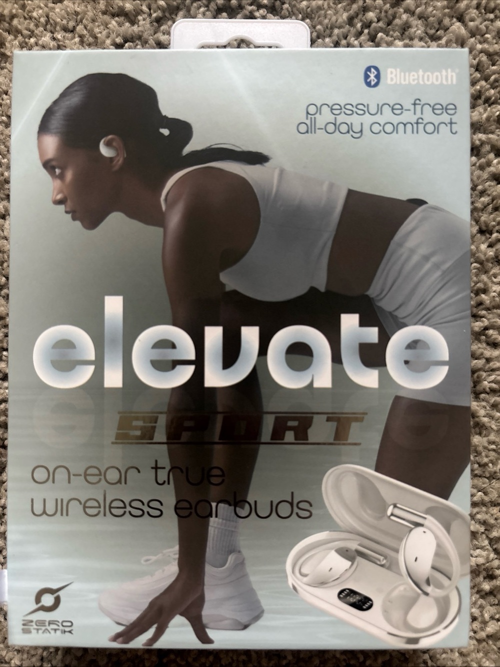 Elevate Sport White On-Ear True Wireless Earbuds with Charging Case